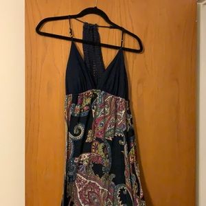Navy blue w/ paisley print halter maxi